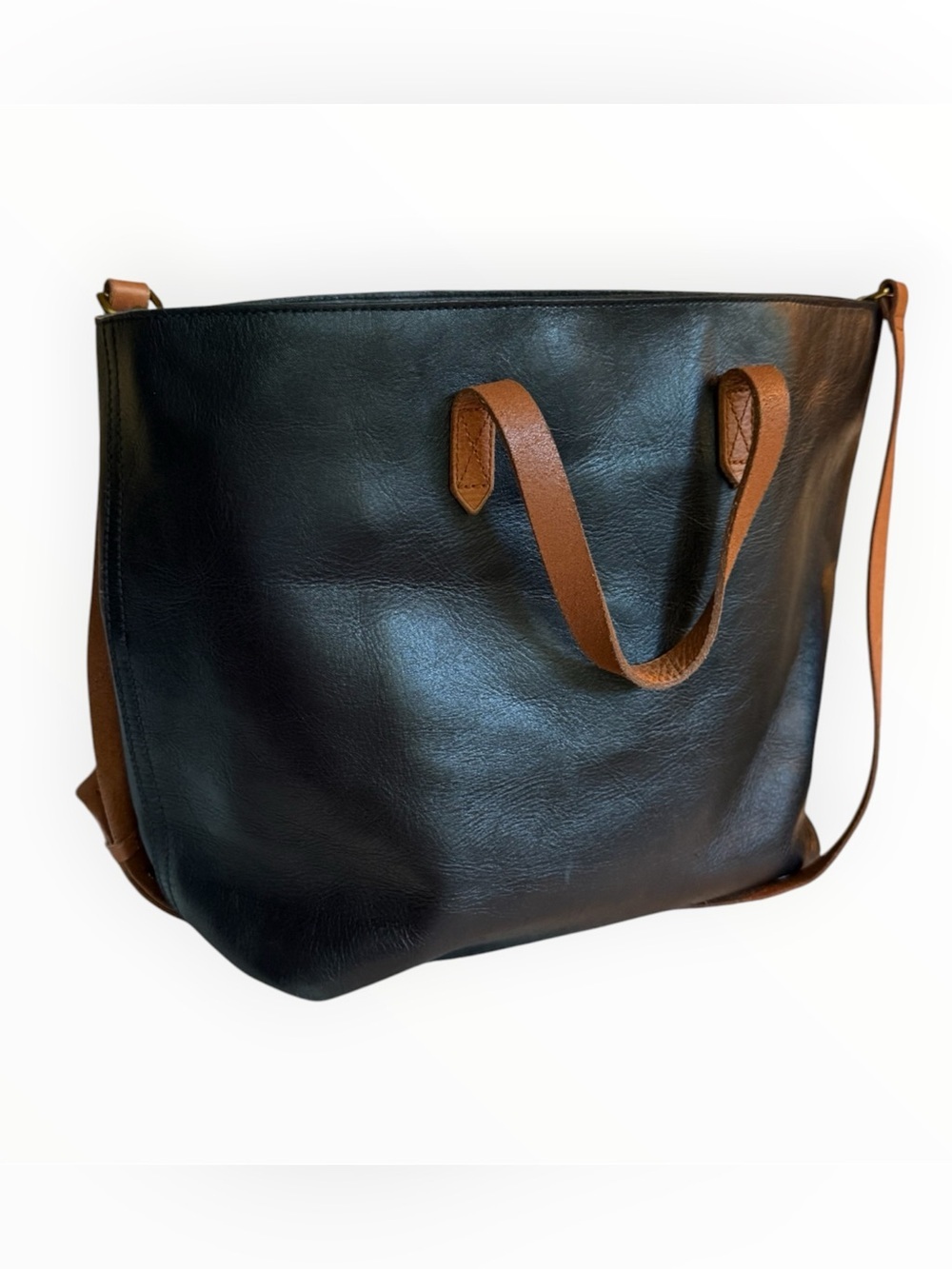 Madewell Black Tote with Brown Straps
